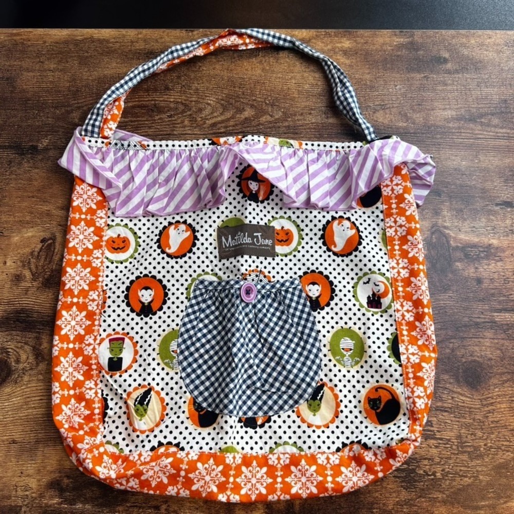 Matilda Jane Halloween Trick Or Treat Bag / Tote 12x13 Ruffle Polka Dots Witches